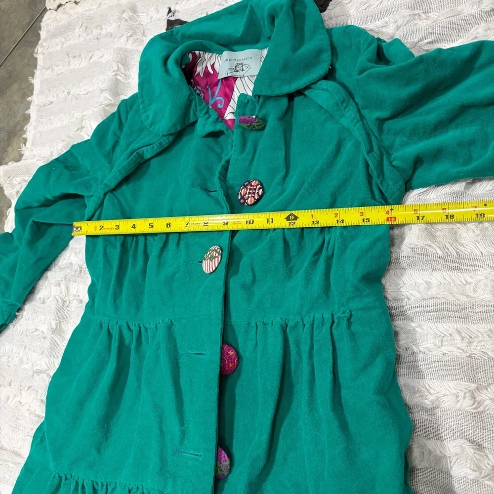 Whimsical vibrant green Judith March coat Measure Like Small Satin lined Boho - Picture 13 of 15